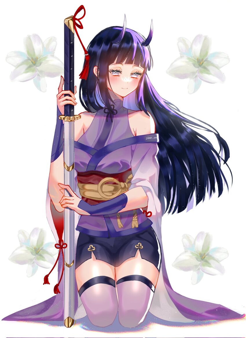 1girl, alternate_costume, armpit_crease, bare_shoulders, blunt_bangs, closed_mouth, commentary, highres