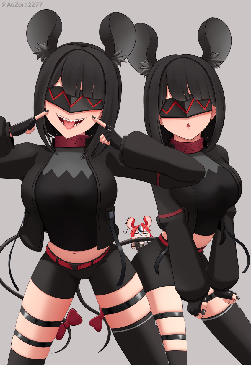 3girls, absurdres, animal_ears, aozora_(aozora2277), backup_dancer_(hakos_baelz), black_hair, black_jacket, black_shorts