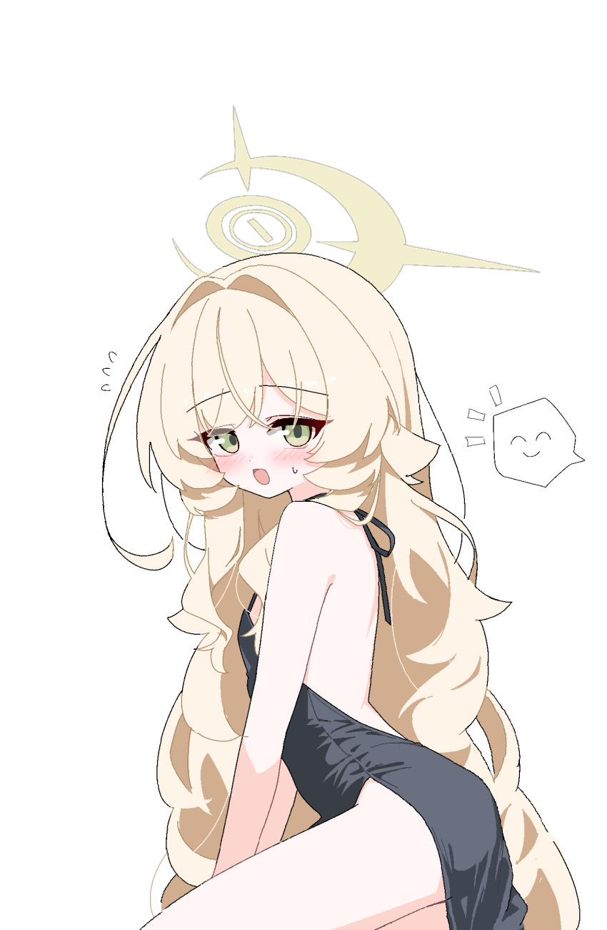 1girl, backless_dress, backless_outfit, black_dress, blonde_hair, blue_archive, breasts, dress