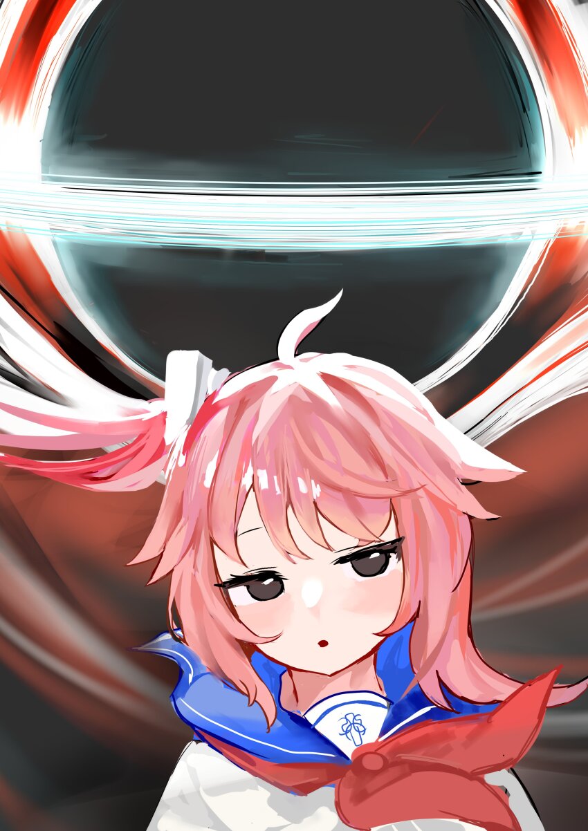 1girl, absurdres, ahoge, black_eyes, black_hole, blue_archive, blue_sailor_collar, hair_ornament