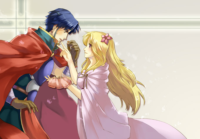 1boy, 1girl, aisagi, blonde_hair, blue_hair, cape, daimos_(legend_of_xanadu), dress
