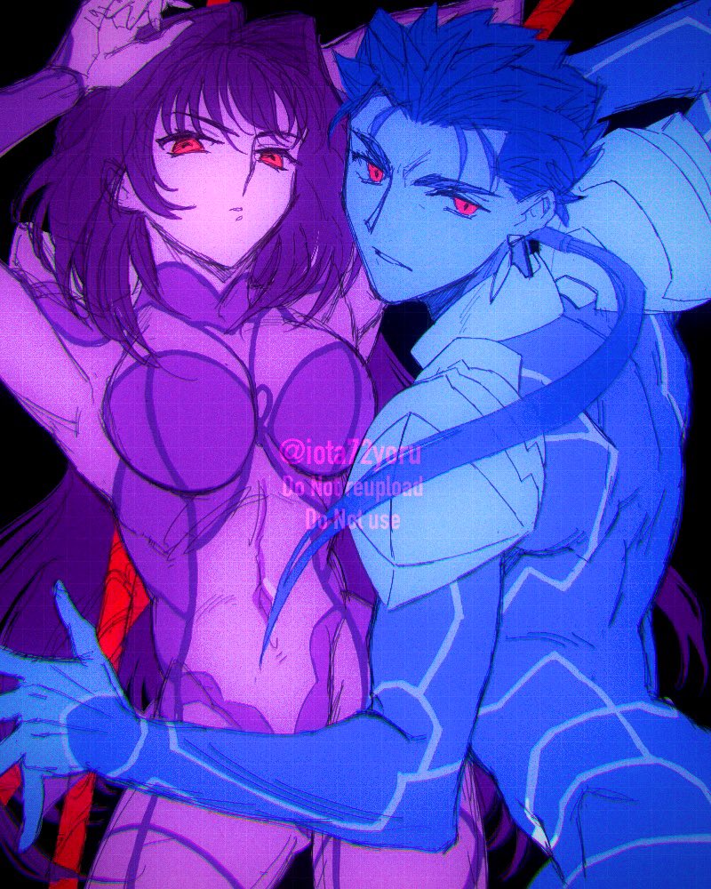 1boy, 1girl, arm_up, armor, artist_name, artist_request, black_background, blue_bodysuit