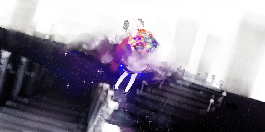 1girl, archivexviixxi, boots, bouquet, commentary_request, dress, flower, full_body