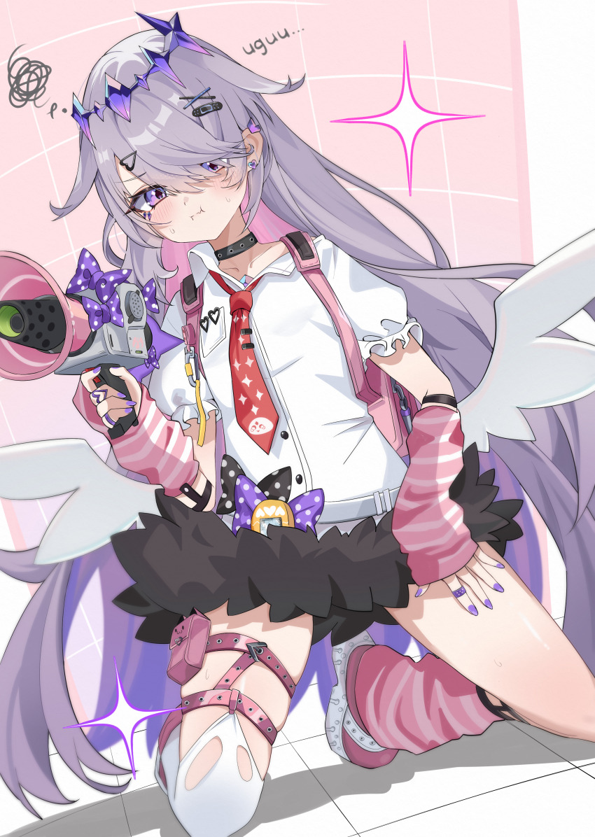 1girl, absurdres, aqua_streaks, arm_warmers, bandaid, bandaid_hair_ornament, breasts, castellayaki