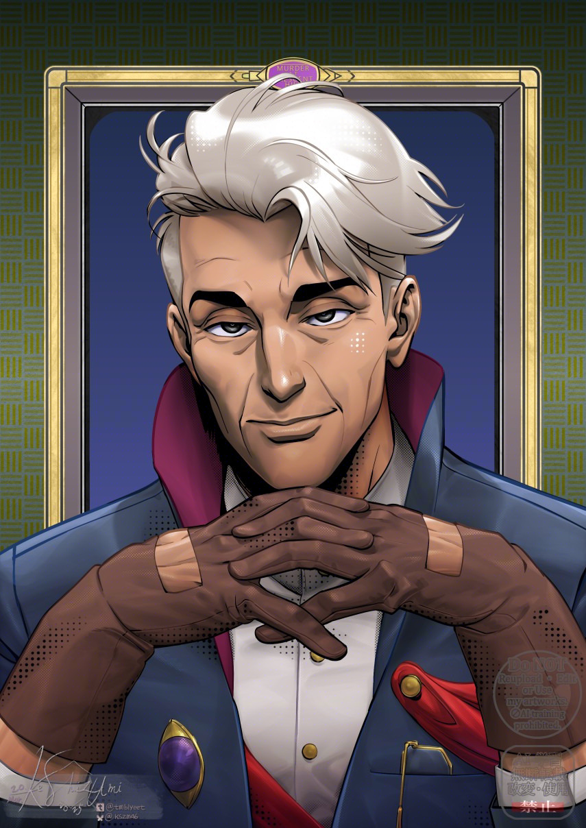 1girl, androgynous, cheekbones, crow's_feet, drawfee, drawtectives, frown_lines, gloves