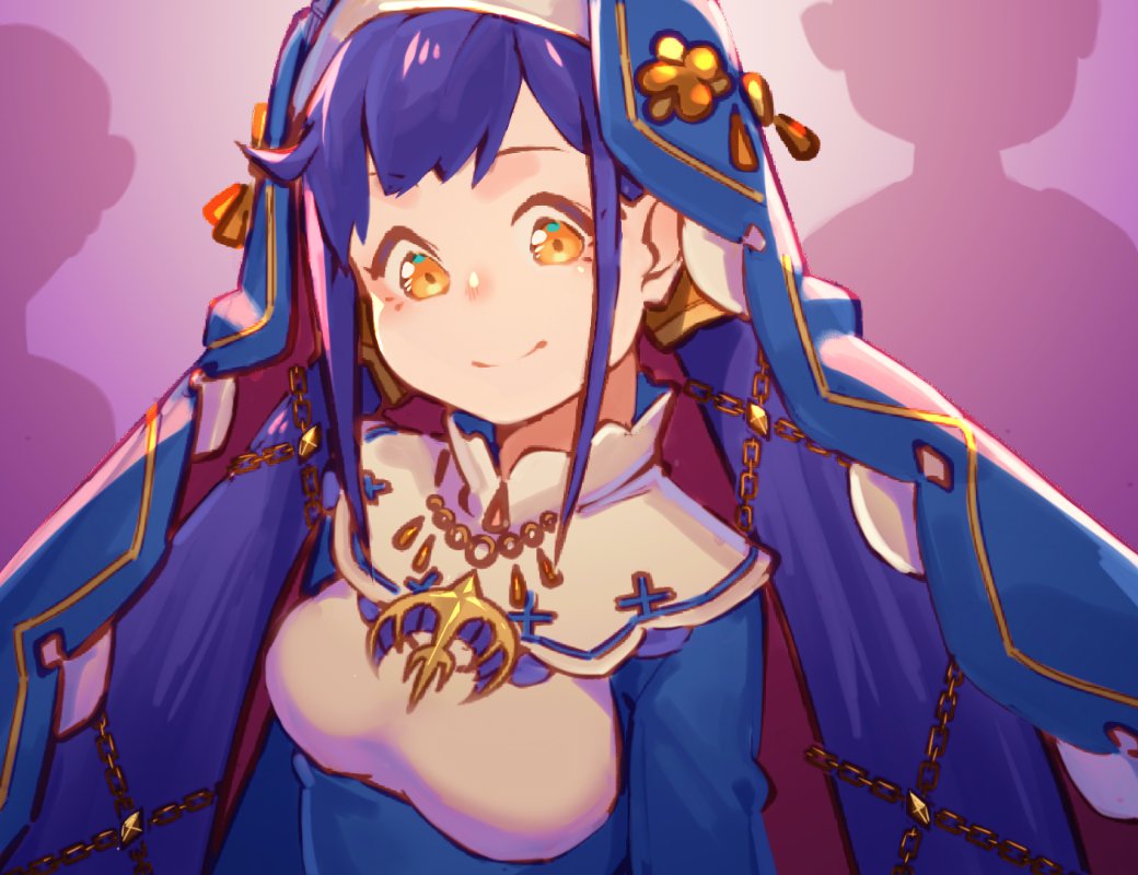 1girl, blue_dress, blue_hair, breasts, chain, closed_mouth, dress, jewelry