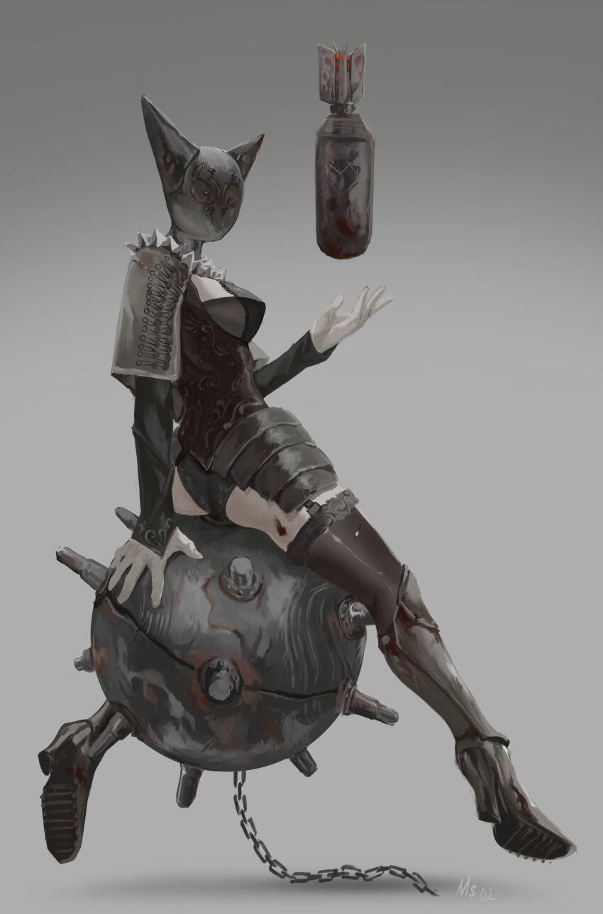 1girl, absurdres, armored_boots, artillery_witch, ass, black_panties, black_pantyhose, black_sleeves