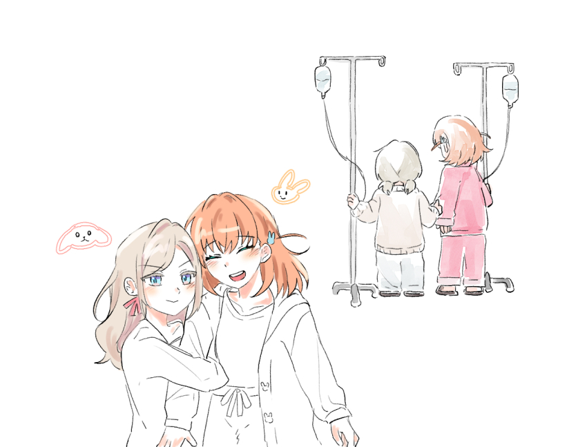 2girls, :d, ^_^, aged_down, arm_hug, buttons, cardigan, ceras_yanagida_lilienfeld