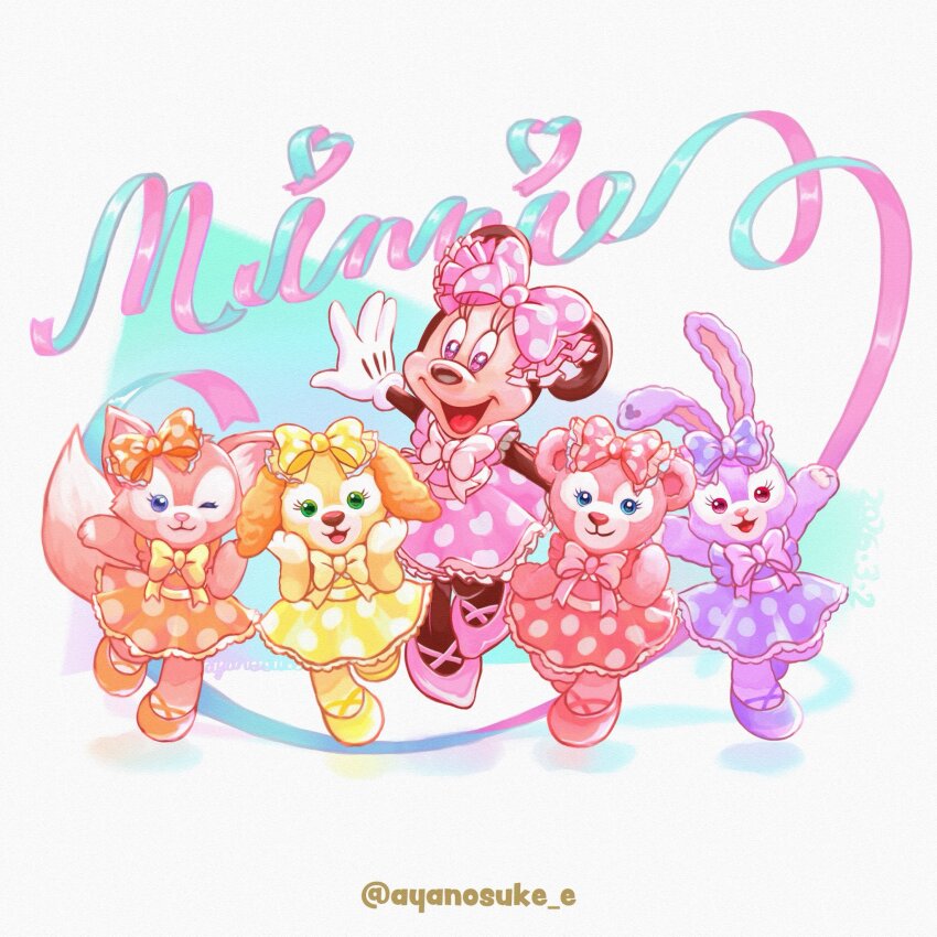 5girls, animal_ears, ayanosuke_e, commentary_request, cookieann, duffy_and_friends, full_body, furry