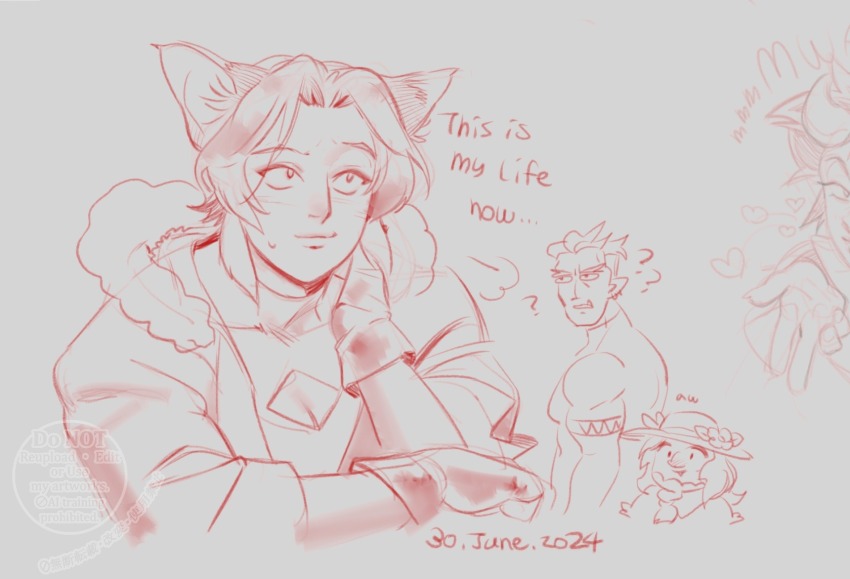 1boy, 1other, 2024, 2girls, animal_ears, breasts, cat_ears, cat_girl