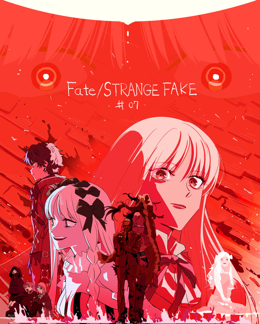 5boys, 5girls, absurdres, alcides_(fate), bazdilot_cordelion, bow, commentary_request, covered_face