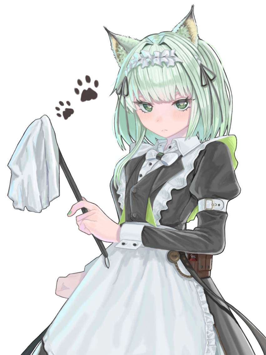 animal_ear_fluff, animal_ears, apron, arknights, belt, belt_buckle, black_dress, bow