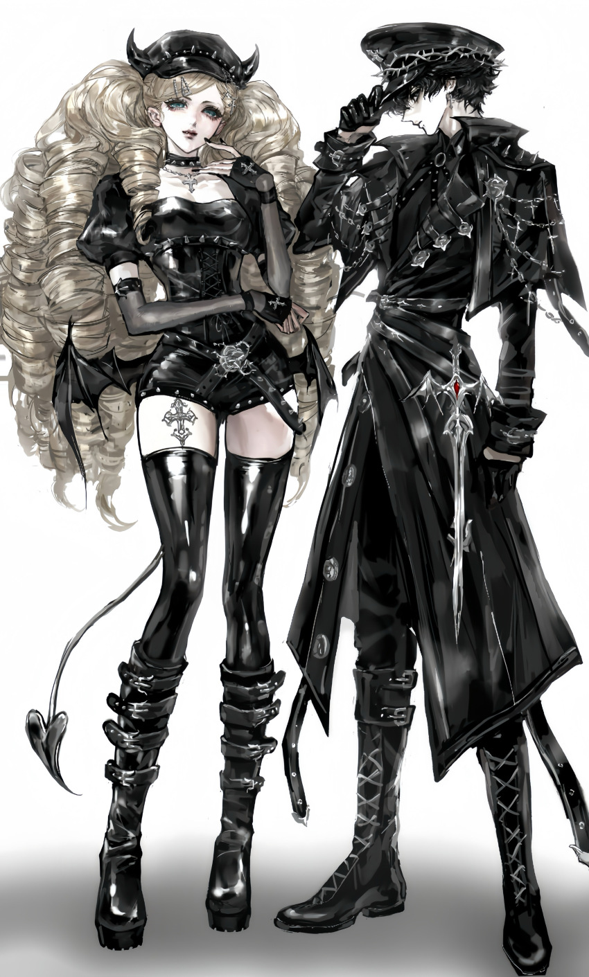 1boy, 1girl, absurdres, adjusting_clothes, adjusting_headwear, alternate_costume, alternate_hairstyle, amamiya_ren