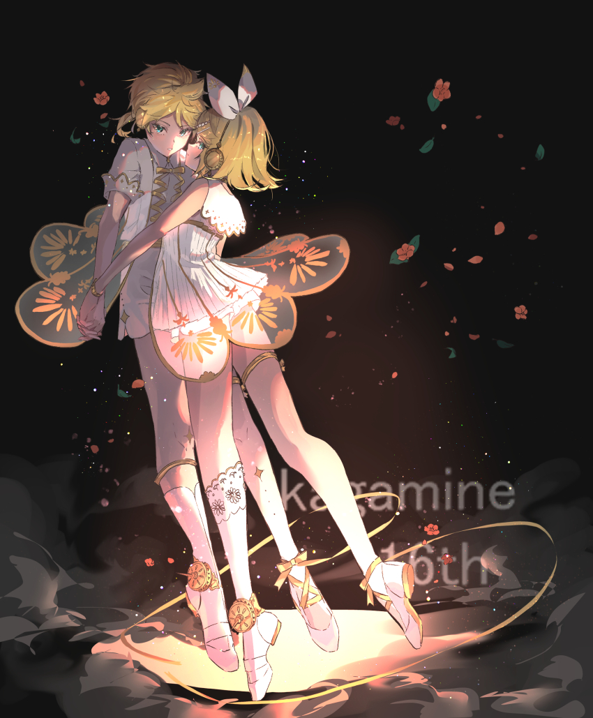 1boy, 1girl, ahoge, bangle, blonde_hair, blue_eyes, bow, bracelet