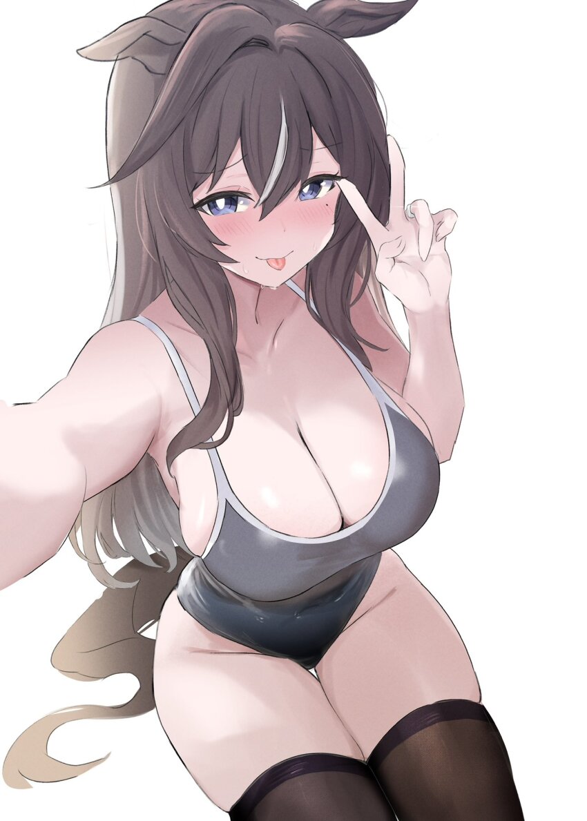 1girl, alternate_costume, animal_ears, aramocyaillust, black_thighhighs, blue_eyes, blue_one-piece_swimsuit, blush