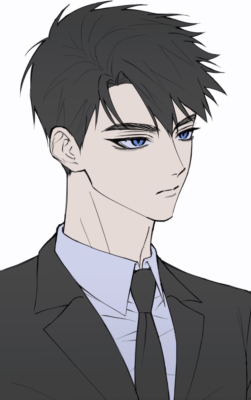 1boy, black_hair, black_jacket, black_necktie, blue_eyes, closed_mouth, commentary_request, dress_shirt