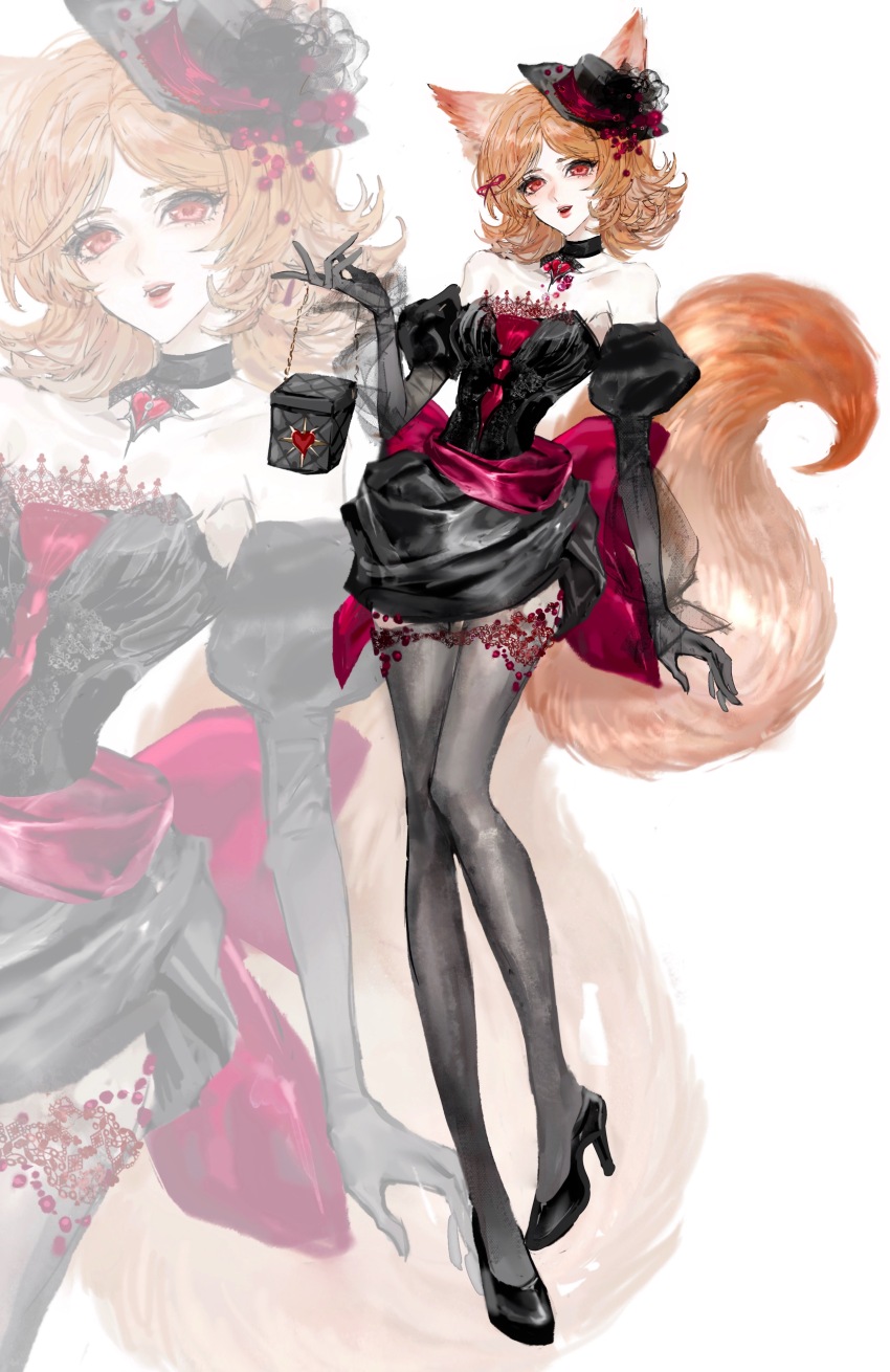 1girl, absurdres, animal_ears, armpit_crease, bag, bai_yu_tang, bare_shoulders, black_bag