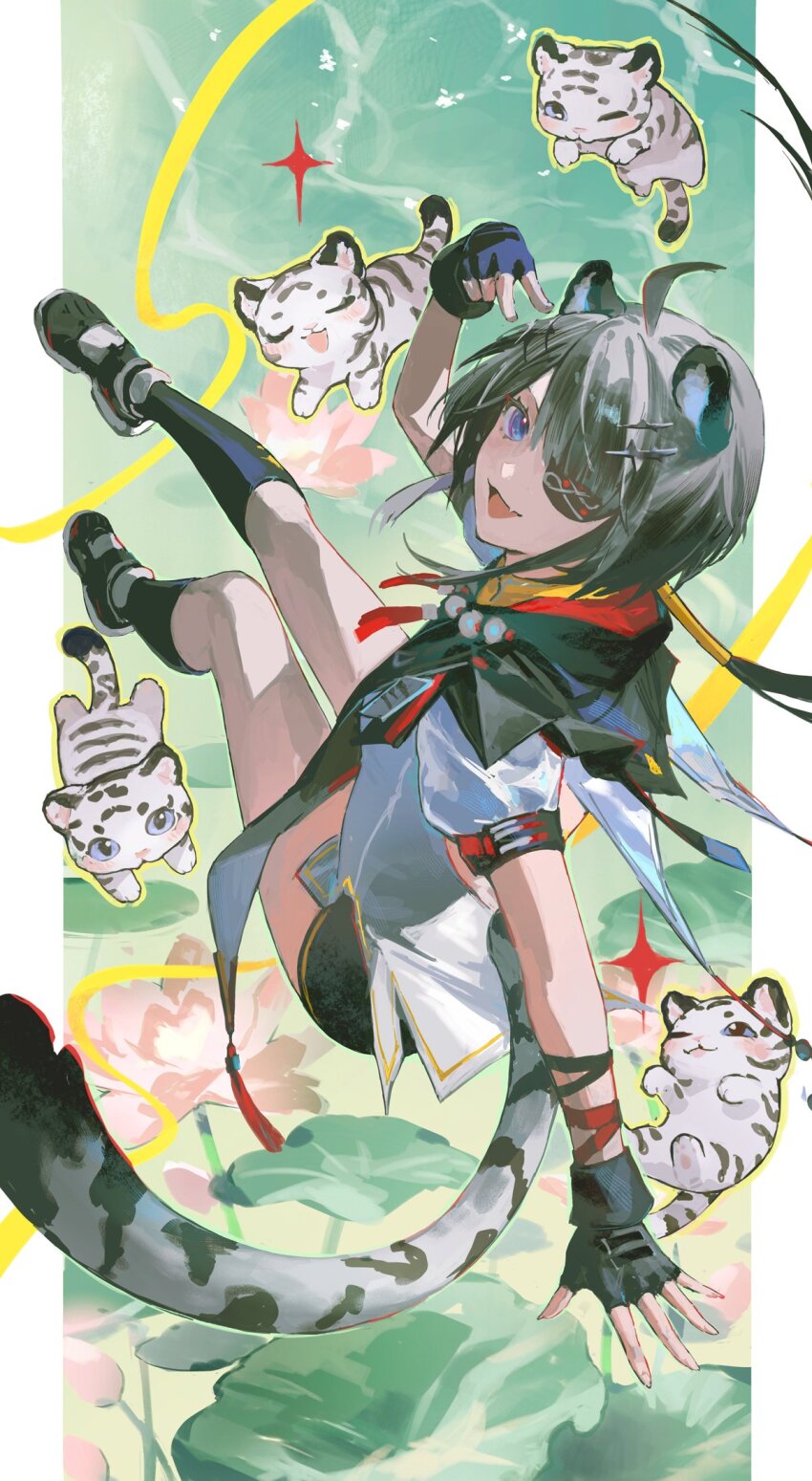 1girl, :3, animal, animal_ear_fluff, animal_ears, arknights, arknights:_endfield, black_hair