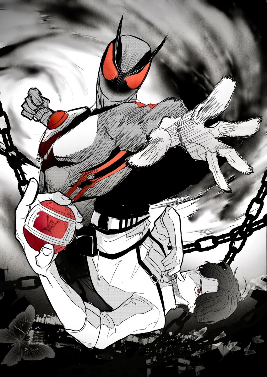 bug, butterfly, capsems, chain, clenched_hand, commentary_request, dual_persona, highres