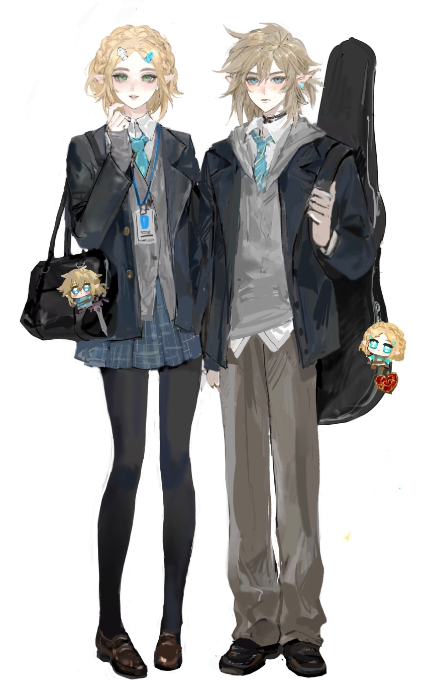 1boy, 1girl, absurdres, alternate_costume, bag, bag_charm, bai_yu_tang, black_bag