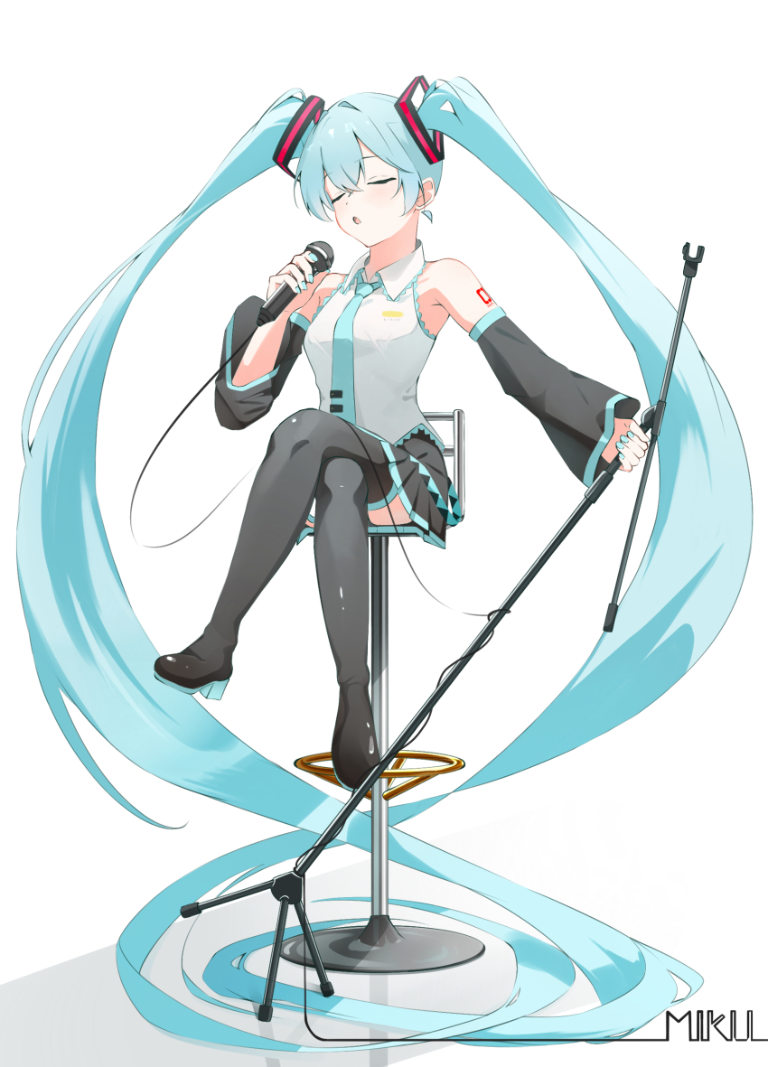 1girl, absurdly_long_hair, absurdres, aqua_hair, aqua_necktie, art_eichi, black_boots, black_skirt