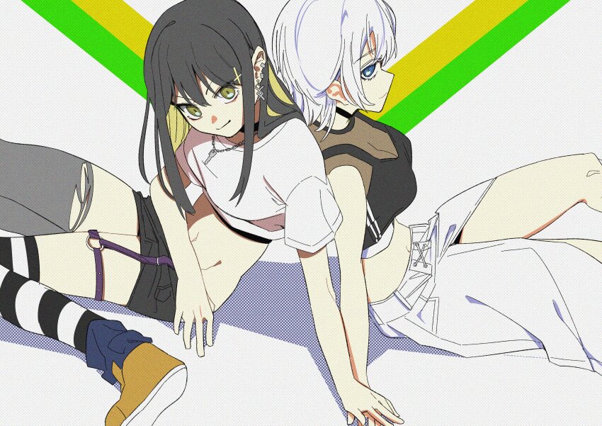 2girls, absurdres, bang_dream!, bang_dream!_our_notes, black_choker, black_hair, blonde_hair, choker