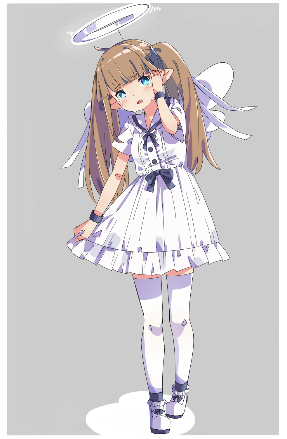 1girl, ahoge, black_bow, black_bowtie, blue_eyes, blunt_bangs, blush, border