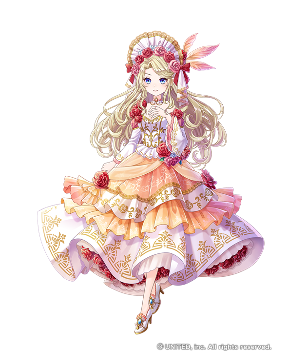 >:), 1girl, aristocratic_clothes, arm_at_side, blonde_hair, blue_eyes, blue_gem, bonnet