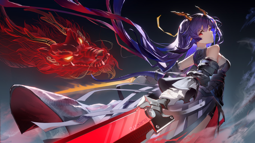 1girl, absurdres, arknights, black_shirt, black_shorts, blue_hair, breasts, ch'en_(arknights)