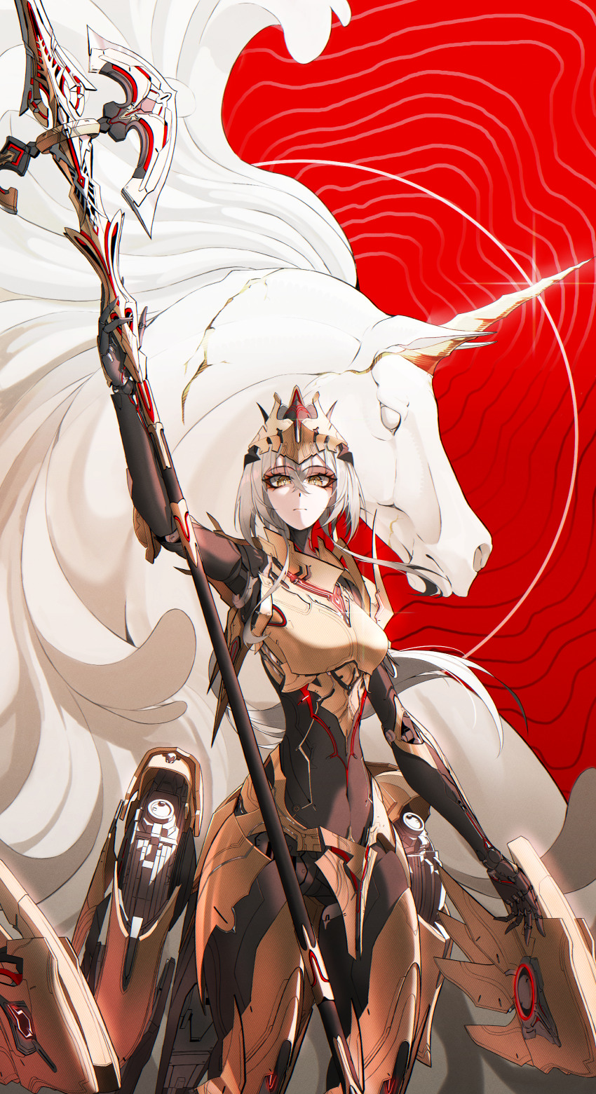 1girl, absurdres, arm_up, armor, black_bodysuit, bodysuit, breasts, closed_mouth