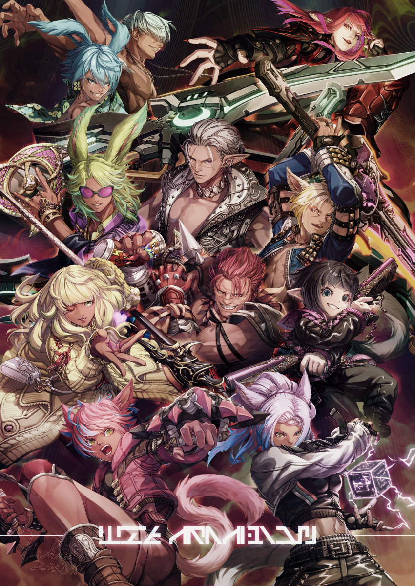 5girls, 6+boys, absurdres, animal_ears, cat_boy, cat_ears, cat_girl, cat_tail