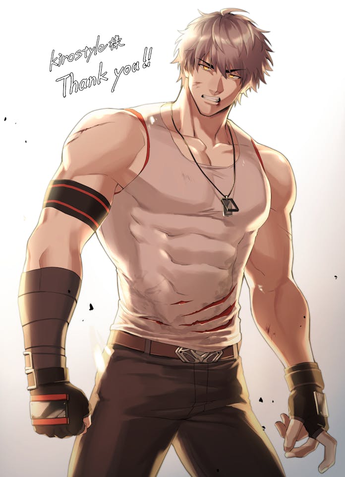 1boy, belt, belt_buckle, black_gloves, black_pants, blood, brown_belt, buckle