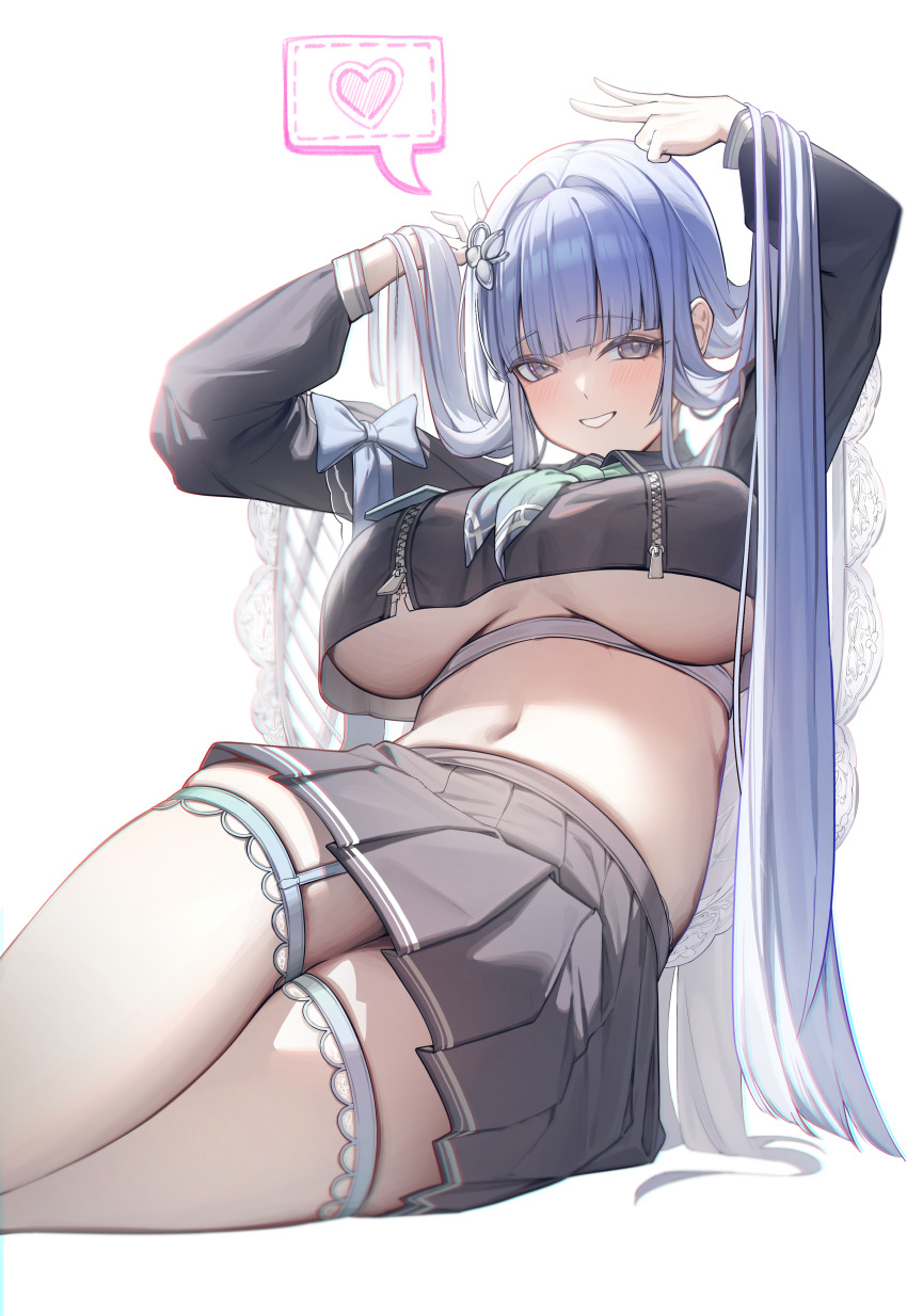 1girl, absurdres, aqua_neckerchief, arcana_(fortune_mate)_(nikke), arcana_(nikke), arm_up, black_sailor_collar, black_serafuku