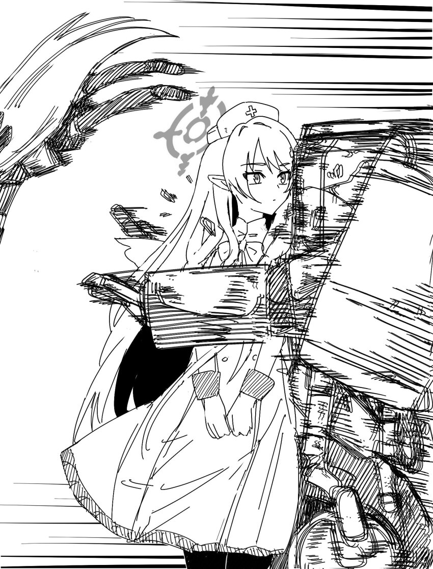 2girls, blue_archive, collision, dress, falling, halo, hat, highres