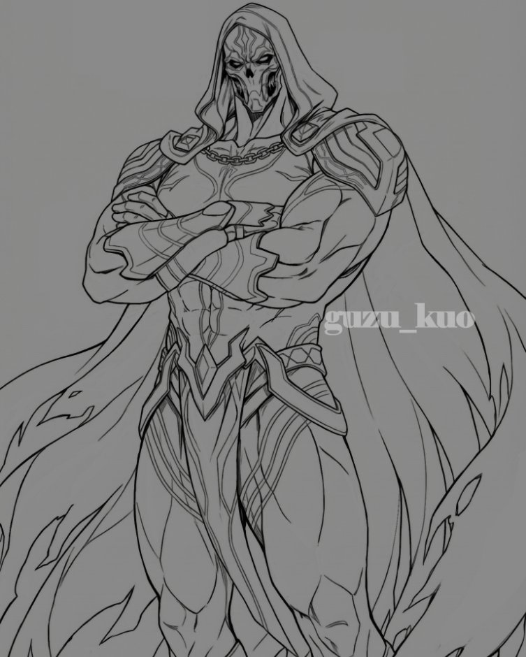 1boy, abs, artist_name, bara, cape, crossed_arms, epic_seven, facing_viewer