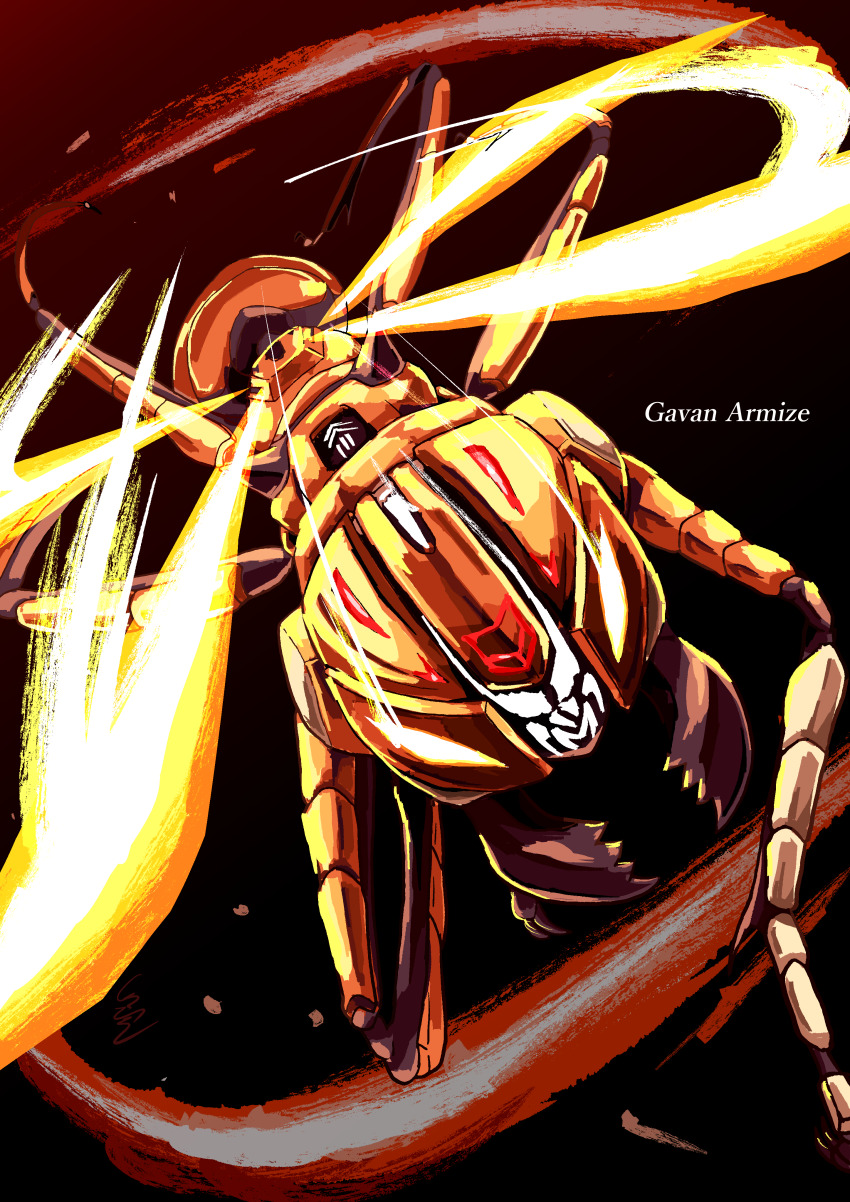 absurdres, ant, antennae, brown_armor, bug, chou_uchuu_keiji_gavan_infinity, commentary_request, gavan_armaize, glowing, glowing_eyes, glowing_wings, highres, insect, insect_wings, mandibles, tanaka_uzura_tamago, tokusatsu, wings