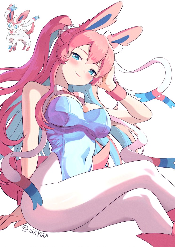 1girl, animal_ears, ass, blue_hair, blue_leotard, blush, boots, bow