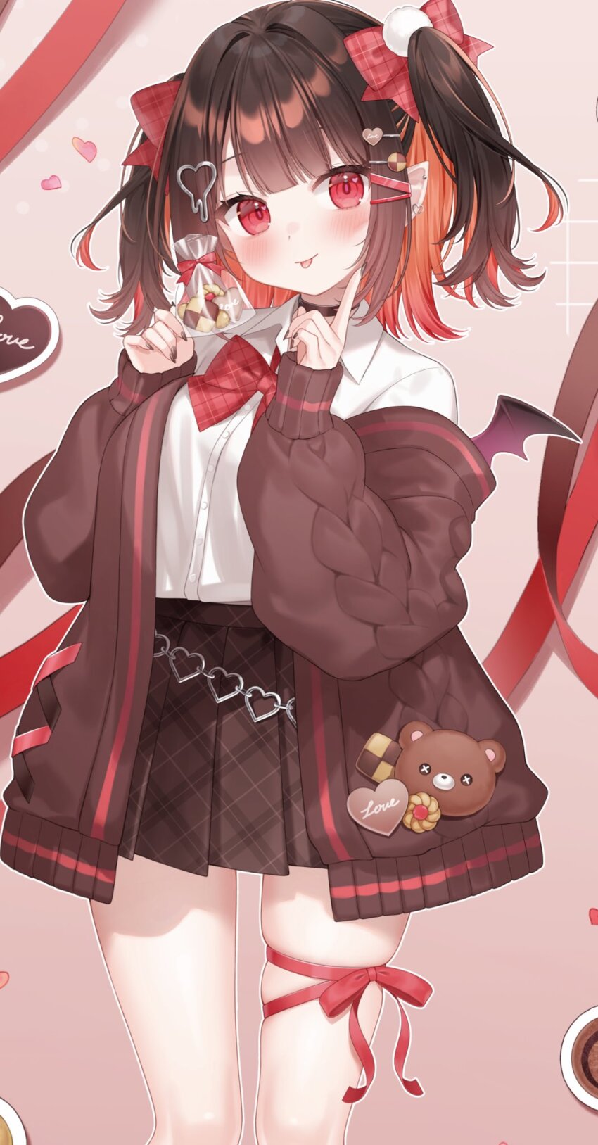 1girl, artist_request, blush, bow, brown_hair, brown_jacket, brown_skirt, closed_mouth