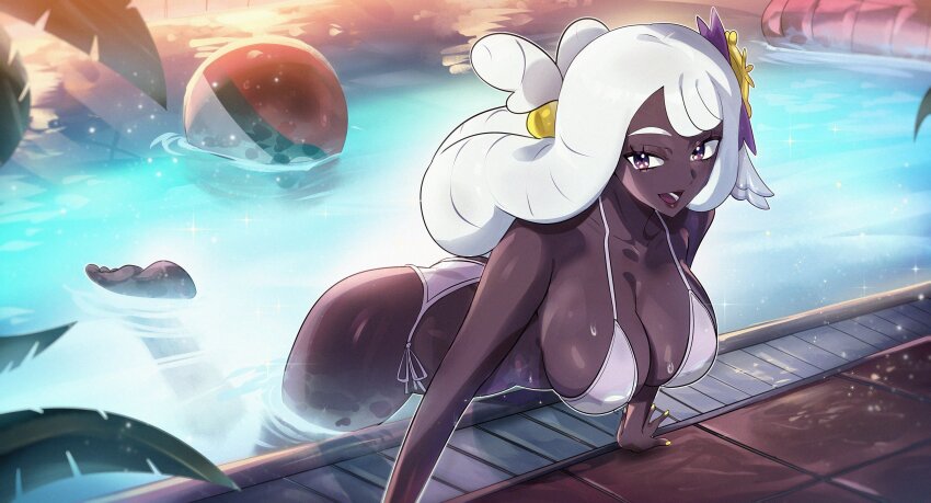 1girl, ass, ball, beachball, bikini, breasts, cleavage, curvy