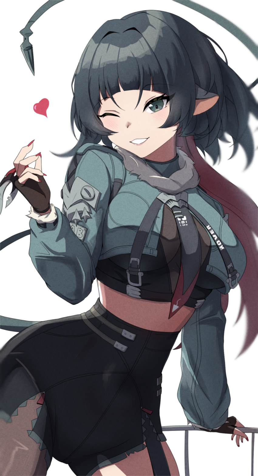 1girl, absurdres, animal_ears, black_gloves, black_hair, blush, breasts, colored_inner_hair