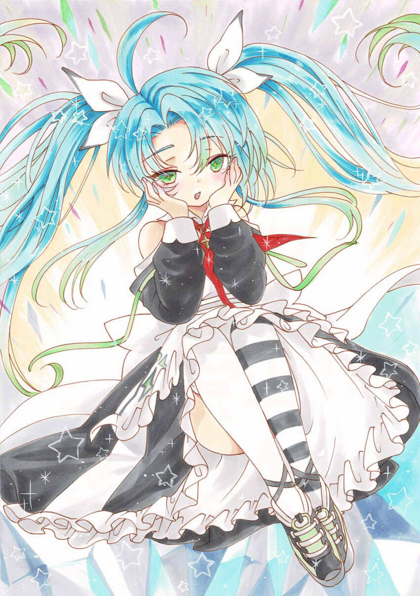 +_+, 1girl, ahoge, asymmetrical_legwear, azur_lane, blue_hair, commentary_request, dress