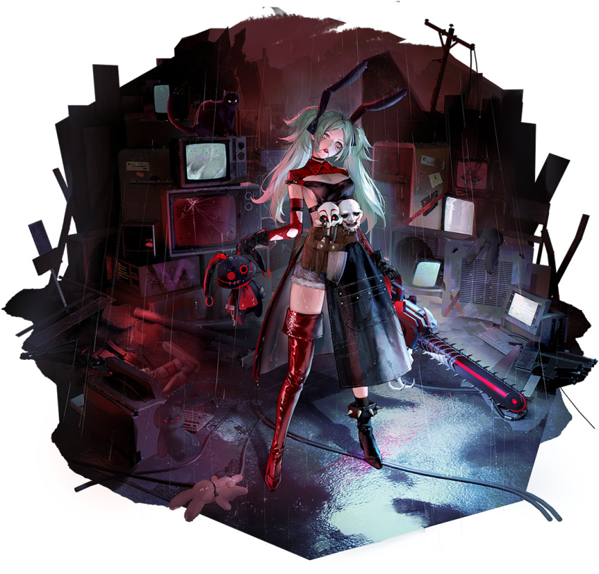 1girl, animal_ears, anklet, artist_request, asymmetrical_legwear, black_cat, black_gloves, boots