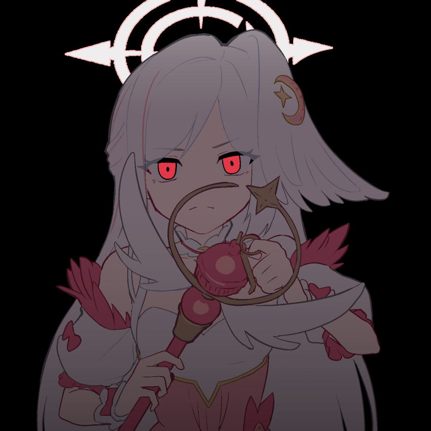 1girl, backscratcher777, bare_shoulders, black_background, blue_archive, bustier, closed_mouth, commentary_request