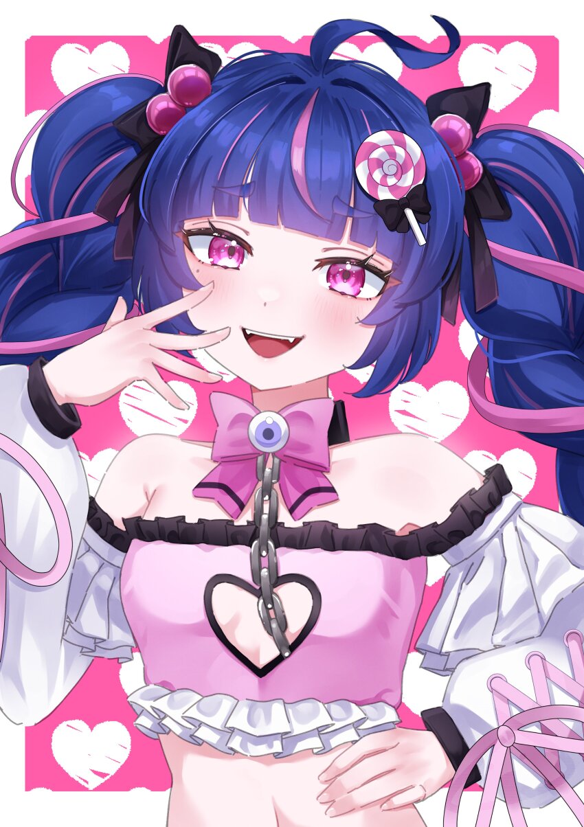 1girl, ahoge, belly, blue_hair, breasts, fangs, indie_virtual_youtuber, jape_(ja_pehhhh)