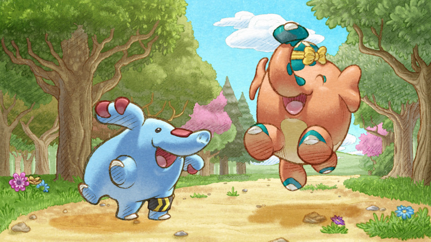 alt_text, animal_focus, blue_sky, bow, closed_eyes, cloud, commentary, cufant