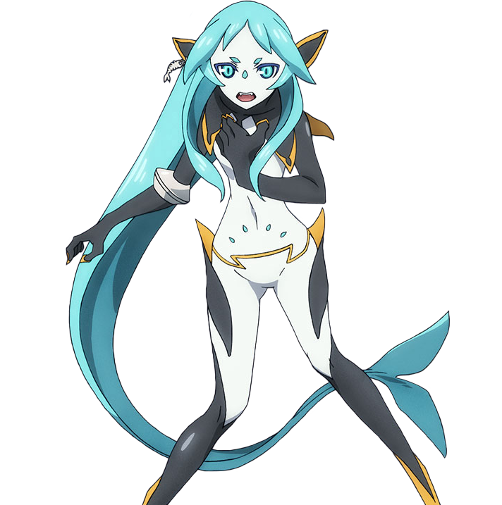 1girl, aqua_(tales), artist_request, black_skin, blue_eyes, blue_hair, claws, colored_skin