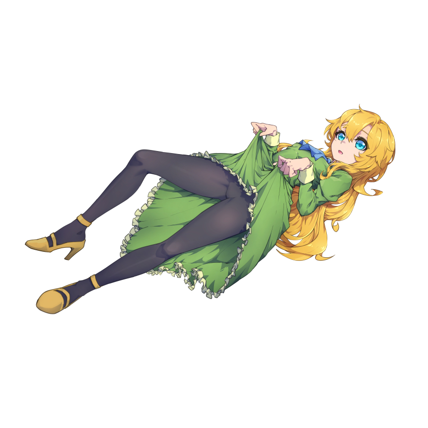 absurdres, blonde_hair, blue_eyes, breasts, clothes_lift, commission, commissioner_upload, dress