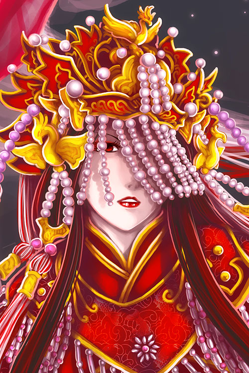 1girl, antaria, bride, character_request, chinese_clothes, eyelashes, female_focus, gem