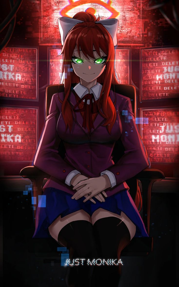 bow, doki_doki_literature_club, doki_doki_literature_club_school_uniform, green_eyes, long_hair, monika, monika_(doki_doki_literature_club), neck_ribbon