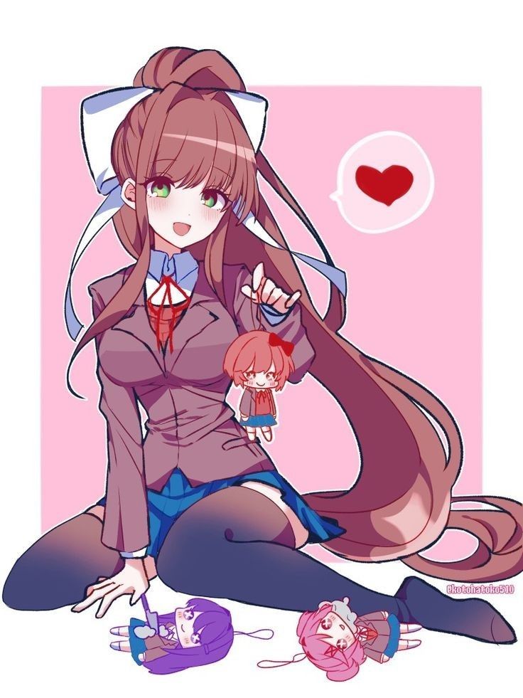 bow, doki_doki_literature_club, doki_doki_literature_club_school_uniform, green_eyes, knife, long_hair, monika, monika_(doki_doki_literature_club)